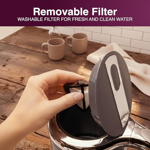 Image of Andrew James Fast Boil Electric Kettle, Large 1.7L Capacity, Cordless Quiet Kettle with Reusable Filter, Quick Boil, Modern, Stylish, Practical, Lumiglo 3000W (Black) (Grey)