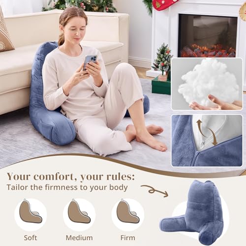 Image of Sasttie Reading Pillow for Bed, Back Pillow for Sitting Up, Grey Purple | 23 inch Backrest Support Cushion for Couch, Sofa, and Floor, Dorm Essentials, OEKO-TEX, Adjustable Down Alternative Fill