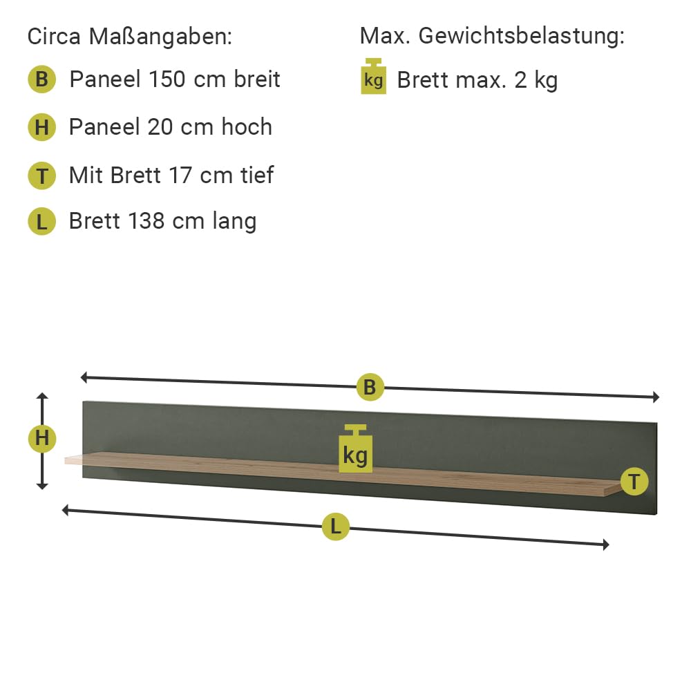 Lomadox Landhaus Wohnwand Set mit Anrichte, grün mit Wotan Eiche, mit Beleuchtung, Regalschrank, Standvitrine, TV-Lowboard, Wandregal und Sideboard