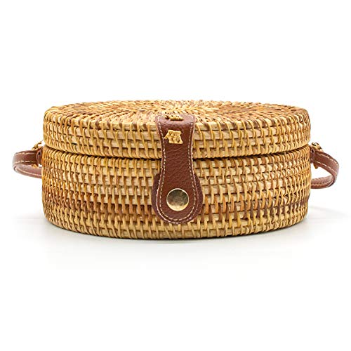 Aolida Rattan Bag Handwoven Round Bag Natural Chic Crossbody Handbag Circle Boho Bag For Holiday Dating Beach Gift For Women #TOP2