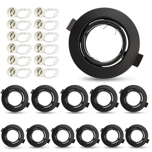 Seruno X 12x Marco Foco Empotrable GU10 – Ojos de Buey Orientables 30°, Foco LED Empotrable 10 cm con Portalámparas GU10, Acabado Cromado Cepillado, Corte 68-80 mm, Negro