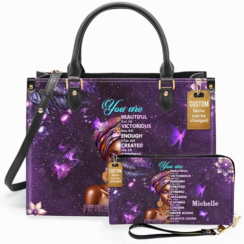 Personalized Leather Wallet for Women – Custom African Pride Clutch with Name – Elegant African Queen Gift – African American Art Wallet – Gift for Mom (You Are Beautiful)