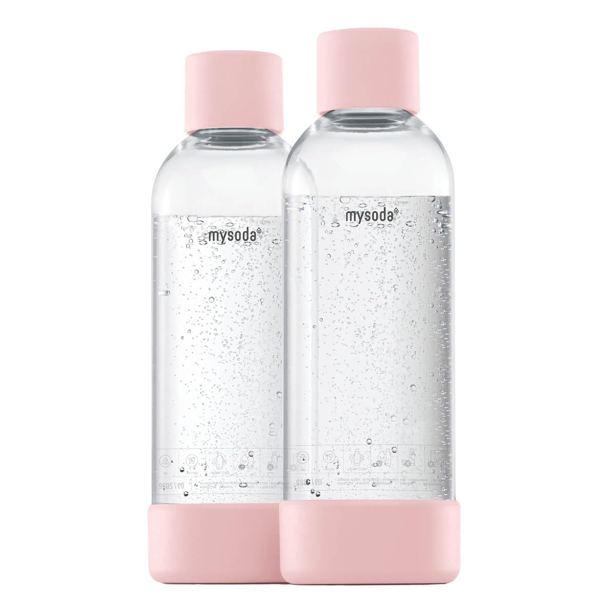 Mysoda: Butelka na wodę do saturatora, plastik bez BPA, z szybkim zamknięciem "Quick-Lock", detale z kompozytu drewnianego, 2 x 1 l, różowa
