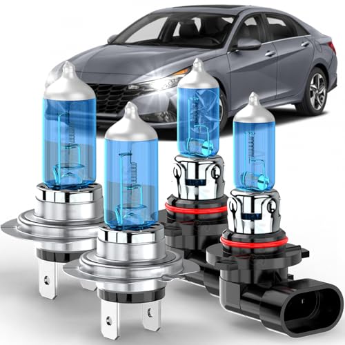 SJMYXCLW Compatible for Hyundai Elantra 2014 2015 2016(with Projector) & 2017 2018,H7 High Beam 9005 Low Beam Headlight Bulbs,Super Bright 5500K White High Performance Halogen Light Bulbs,Pack of 4