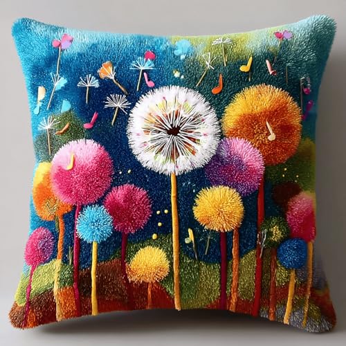 Taxpy Knüpfkissen Set 43x43 cm zum Selber Knüpfen Verträumter Löwenzahn DIY Kissenbezug Handarbeiten Dekokissen für Sofa & Schlafzimmer Knüpfteppich Für Kinder Und Erwachsene
