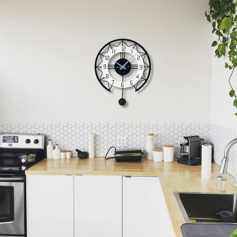 RAP CREATION Luxurious Pendulum Metallic Analog Wall Clock for Home, Office, Living Room, Bedroom, Kids Room & Kitchen | Big Stylish Latest Home Decor | (34 X 40 CM) | Black Color (Battery Included)-image-9