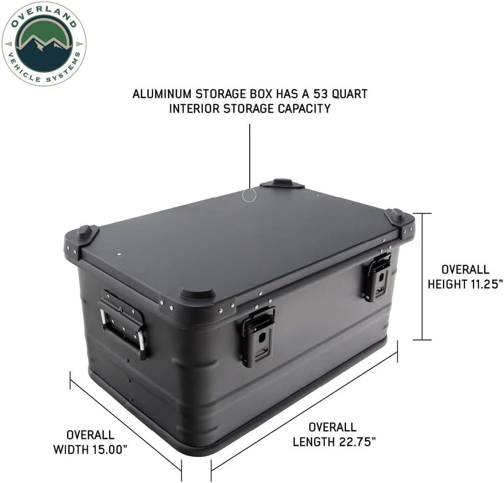 Overland Vehicle Systems Aluminum Box Storage 53QT - Universal Purpose - Heavy Duty Foldable Handles - Heavy Duty Nylon Interior Straps - Boxes are Stackable