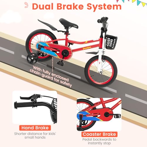 Image of BABY JOY Kids Bike, 12 14 16 18 Inch Boys Girls Bike for 3-8 Years w /Training Wheels, 20 Inch Children Bicycle for 8+ Teens w /Kickstand, Handbrake, Coaster Brake & Removable Basket, Sporty Bicycle