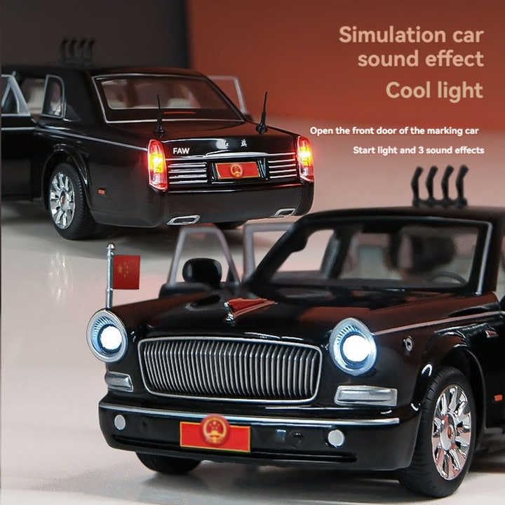 Image of WORSHIPER 1 /24 Hongqi Parade L5 Alloy Limousine Luxy Car Model Diecasts Metal Parade Vehicles Car Model Simulation Sound and Light Kids Toys Gift[Black]