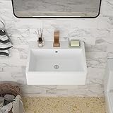 Rectangular Wall Mount Vessel Sink - Funmier 21 x 16 White Wall Mount Bathroom Sink Modern Porcelain Ceramic Vessel Sink Art Basin Floating Sink