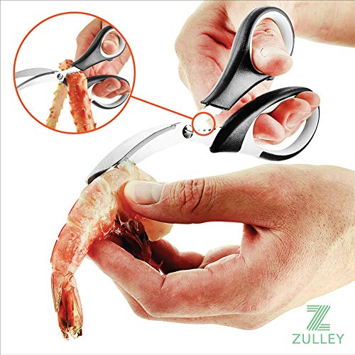 Zulley Stainless Steel Multi Function Heavy Duty Kitchen Poultry, Chicken, Meat, Food, Vegetables, Sharp Utility Shear with Seafood Scissor, Set of 2