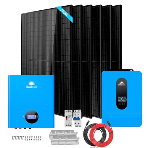 SUNGOLDPOWER 6500W Off Grid System Complete Solar Kit 1 * 6500W 120/240Vac Solar Inverter UL1741+6 * 370W Mono Solar Panels + 1 * 100Ah 51.2V Lifepo4 Battery UL1973 for House Storage (SGM-655M)