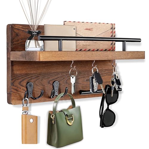WateryWave Colgador Llaves con 5 Ganchos para colgador llaves Retro portallaves pared Marrón cuelga llaves Decoración...