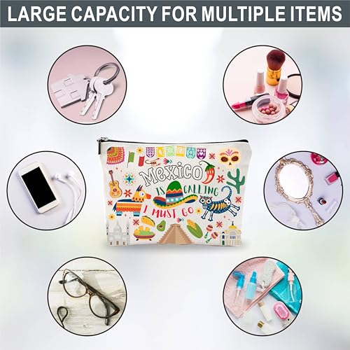 Mexico Souvenirs Cosmetic Bags For Women，Mexico Is Calling I Must Go, Makeup Organizer Bag, Toiletry Pouch, Small Travel Storage Bag, Mexico Themed Gifts, Women Essentials - D073