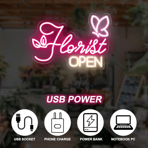 Image of Florist Open Neon Sign Flower Shop Open Welcome Led Light