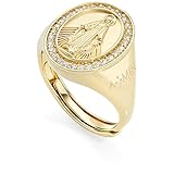 Amen Anillo de mujer colección Milagrosa. Anillo de plata 925 con acabado en oro, circonitas blancas con medida One_Size Trendy cód. RMIGBZ, Plata de ley, Zircón