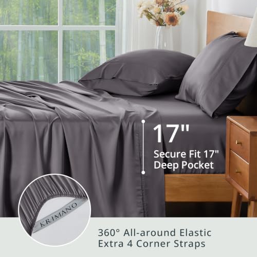 Image of Full Size Sheet Set, Viscose Bamboo Sheets for Bed Set 4pcs, 100% Viscose Derived from Bamboo, Hotel Luxury Silky & Cooling for Hot Sleepers, Deep Pocket Up to 17 inch, Grey