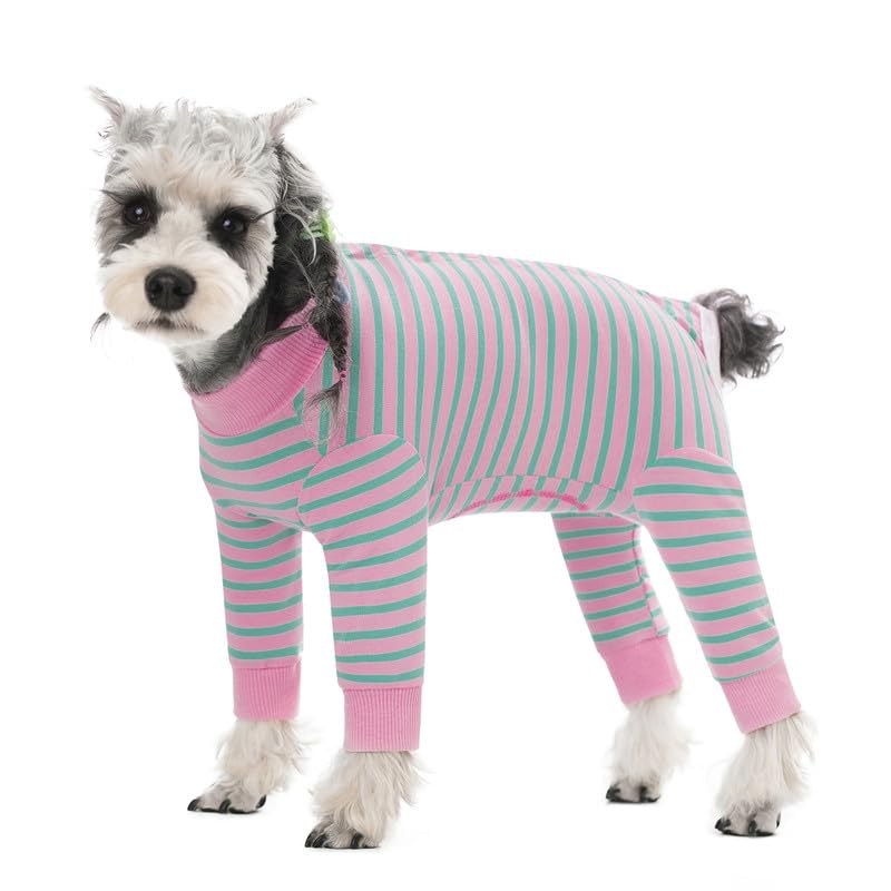 AITOLI Dog Striped Recovery Suit, Puppy After Surgery Onesie for Female Male Dogs, Dogs Cats Long Sleeve Pajamas Bodysuit, Surgery Abdominal Wound