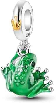 925 Sterling Silver Green Enamel Frog Toad Dangle Bead Charm For