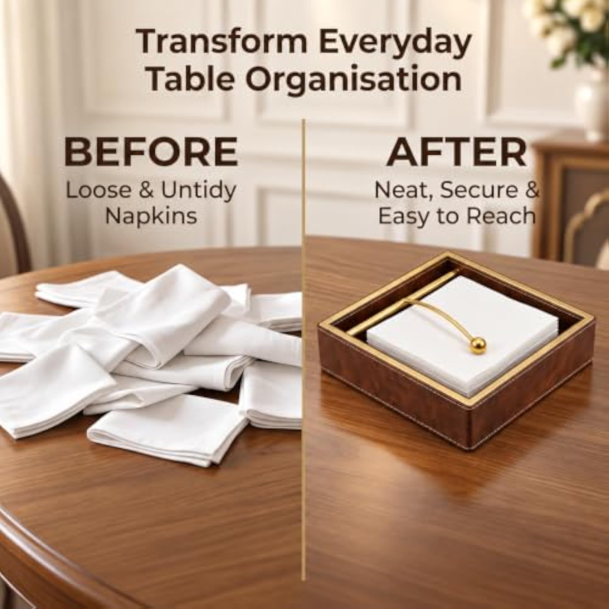 Faux Leather Napkin Holder for Table, Brown