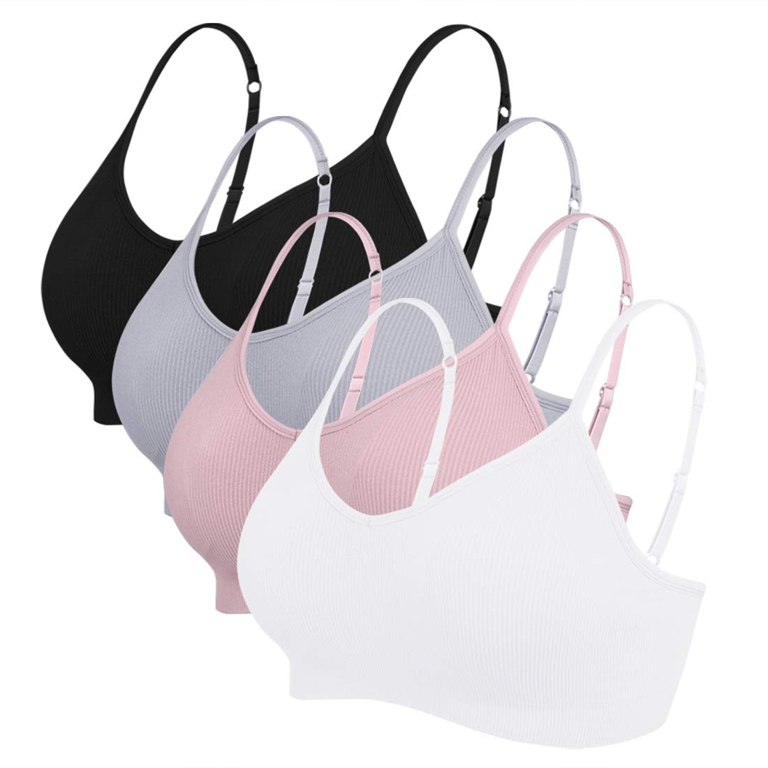 Vertvie - Reggiseno sportivo da donna, 2/3/4 pezzi, senza ferretto, imbottito senza cuciture, reggiseno a basso supporto nero/bianco/grigio chiaro/viola. L