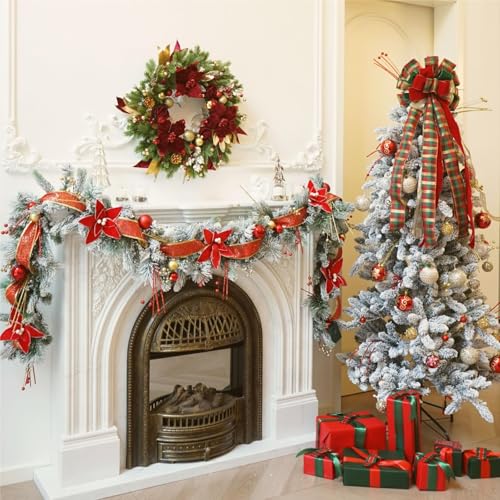Couronne de Noël porte d'entrée d'hiver résistante aux intempéries extérieures - 6