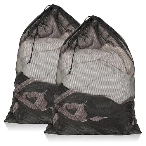 SiumPklay 2 Pack XL Mesh Laundry Bags, 70x90cm Heavy Duty Washing Machine Bag for Bedding, Curtains, Clothes - Large Drawstring Laundry Net Bag for Home, Dorm, Travel (Black)