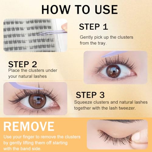 Image of MAYCREATE 120Pcs Self Adhesive Eyelashes Kit, Natural Look Clusters No Glue Needed Wispy Reusable Press on Lashes Pre-Glue Clear Band 11-13mm with Lash Tweezers