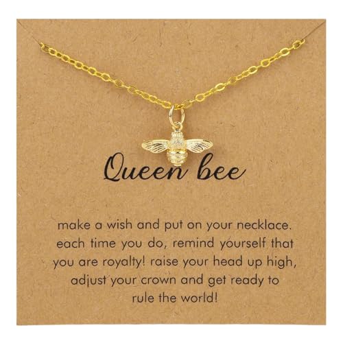 Mikovivi Gold Pendant Necklace for Women, Dainty Golden Necklace Charm Chain Decoration Accessories & Inspirational Jewelry Gifts (Queen Bee Style)