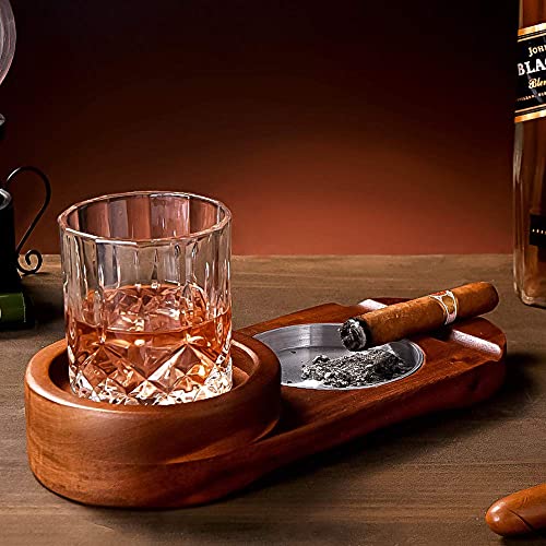 Cigar Ashtray Coaster Whiskey Glass Tray and Cigar Holder, Wooden Ash Tray, Slot to Hold Cigar, Cigar Rest Cigar Accessory Set Gift for Men Dad, Great Decor for Home (Classic) - Image 6