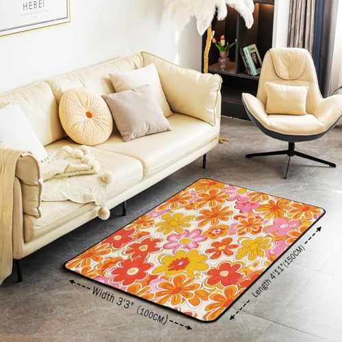 Tapete decorativo 150 x 198 cm estilo retro flores miniatura 3