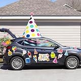 Relaxweex 27 Pcs Large Car Birthday Decorations Happy Birthday Magnets with Large Party Hat Colorful Reflective Automotive Car Magnets for Refrigerator Door Metal Surface