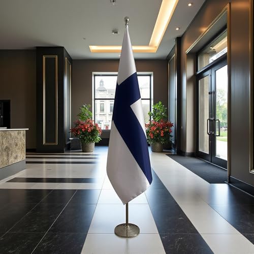 Drapeau Finlande pour ambassade et ministere avec support de sol stable