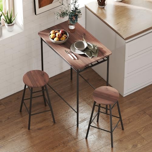 HOMCOM Juego de Mesa y Taburetes de Bar, Mesa Alta de Cocina con 2 Taburetes Industrial, Estante Abierto, Reposapiés, Ahorro de Espacio, para Espacios Reducidos, Comedor, Salón, Marrón - imagen 9