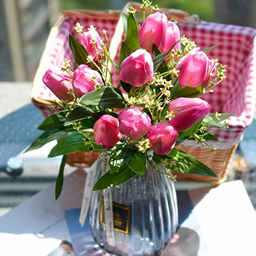 SFTYUFS Künstliche Tulpen, Seide, 38,1 cm, Rosa, 24 Köpfe, Tulpenstrauß, künstliche Tulpen, Blumen, Heimdekoration, Tafelaufsätze, Arrangement, Hochzeitsstrauß
