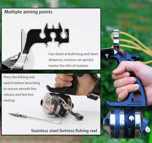 TIETHEKNOT Conjunto de estilingue de pesca para caça ao ar livre - estilingue versátil com carretel