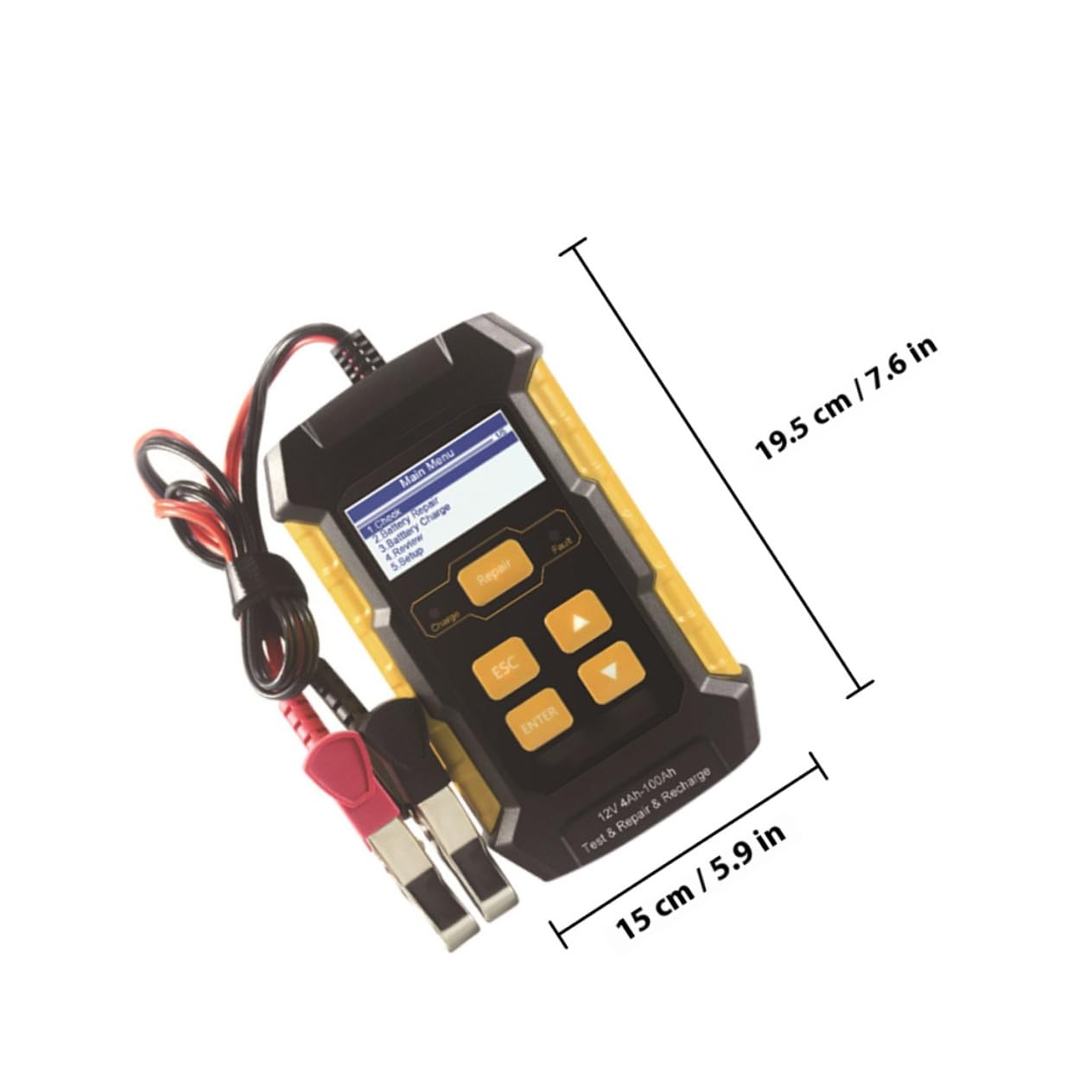 Tester Batteria Auto 12v Schermo 2.4 Pollici, Caricatore, Riparatore e Analizzatore per Batterie Veicoli in Abs e Rame
