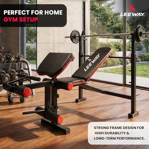 Image of Leeway LF150 Bench Press for Home Gym Setup | Adjustable Workout Bench with Preacher Curl | Foldable Incline Flat | Multipurpose Gym Table /Chair for Home Workout Equipment (Black, Bench LF150)