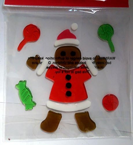 Christmas Reusable Gel Window Clings ~ Gingerbread Man in Santa Suit (15 Clings, 1 Sheet)