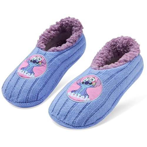 Disney Stitch Chaussons Femme et Fille Maison EU 35-41, Chaussettes Pantoufles Semelles Antidérapantes, Doublure Polaire (Bleu Stitch, 35-41 EU)