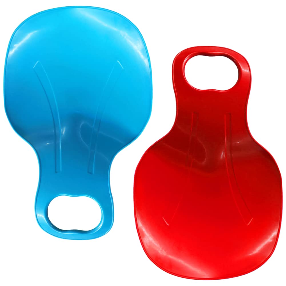 2 Pcs Snow Sled with Handle - Heavy Duty Portable Outdoor Winter Skiing Boards for Kids & Adults