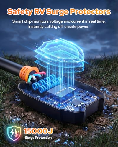 Image of GEARGO ๐ต๐๐๐๐๐-๐ฎ๐๐ RV Surge Protector 30 Amp, 15000J Circuit Analyzer with IP68 Waterproof Cover, High-Energy Protection & Temperature Control, RV Adapter Plug for Camper, Travel Trailers