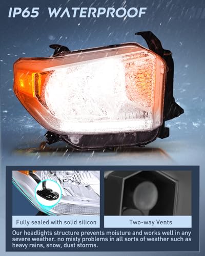 Image of Nilight Headlight Assembly Compatible with 2014 2015 2016 2017 2018 2019 2020 2021 Toyota Tundra Chrome Housing Amber Reflector Clear Lens Bumper Headlamps Replacement Driver and Passenger Side
