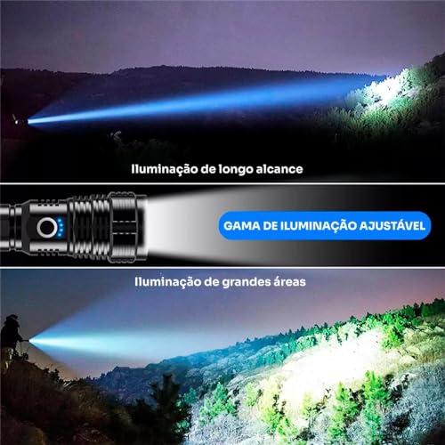 Super Lanterna Tática T9 Militar: LED de Alta Intensidade, Zoom Ajustável, USB Recarregável para Caç