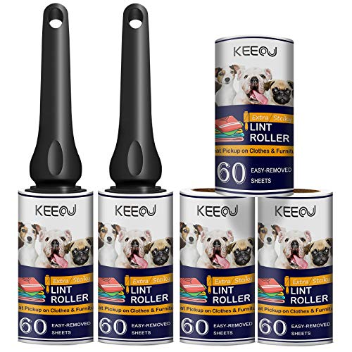 Lint Rollers for Pet Hair Clothes, Extra Sticky Roller for Couch, Furniture [300 Sheets] [Easy Peeling], Lint Remover with 2 Handles, Lint Brush Remover for Cat & Dog Hair Removal (2 Handles)