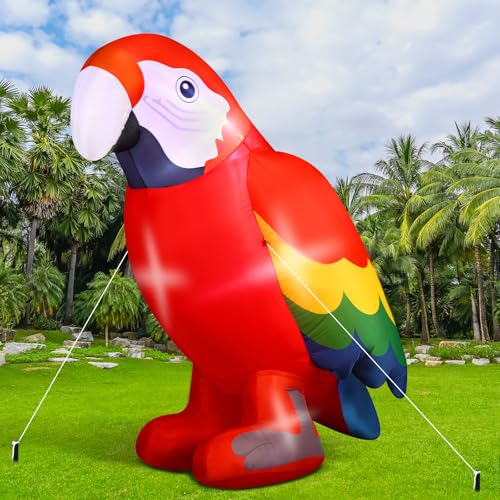 Halloscume 4.92 Ft Inflatable Parrot Outdoor Decoration Blow Up Flying Scarlet Macaw With Built In Led Lights For Summer Tropical Pirate Party Yard Lawn Supplies (Parrot)