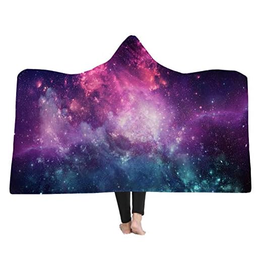 Wenasi Hooded Blanket 3D Galaxy Sky with Moon Print Super Soft Sherpa Fleece Blanket
