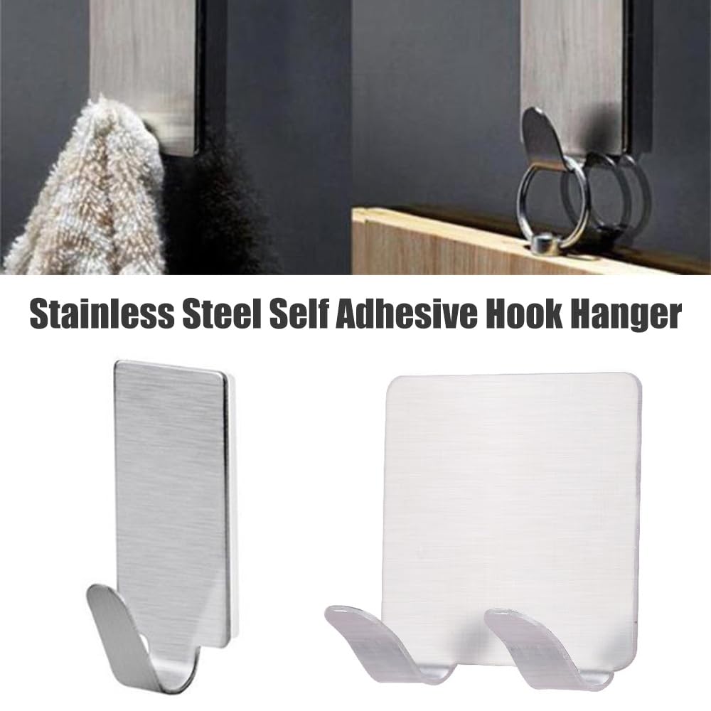 10 ganci autoadesivi, in acciaio inox, resistenti, adesivi da parete, ganci doppi per camera da letto, bagno, per appendere cappelli, vestiti, asciugamani