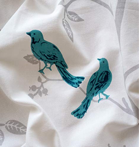 Image of Tranquebar Curtain Co. Cotton Curtains 7 Feet Long Set of 2, 60-65% Room Darkening, Blue Bird Print, Door Curtains 7 Feet Set of 2, Door Curtains 7 Feet Set of 2, BackTabs, Yori (213 cm) - Set of 2