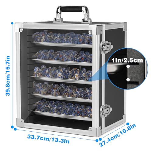 Image of ITHWIU Miniature Carrying Storage Case Aluminum Alloy Frame Transport Case, Miniatures Display Holder with 5 Magnetic Metal Tray, Black（Medium Size）
